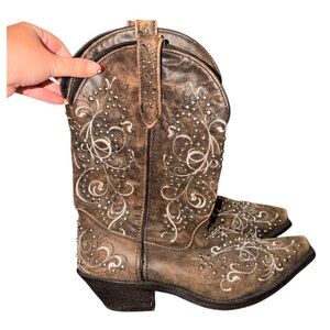Rockin Country Collection Embellished Brown Western Cowboy Boots - 10
